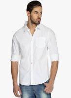 Freehand White Solid Slim Fit Casual Shirt