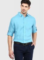 Giordano Aqua Blue Linen Slim Fit Casual Shirt