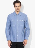 Giordano Blue Solid Slim Fit Casual Shirt