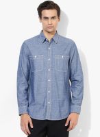 Giordano Blue Solid Slim Fit Casual Shirt