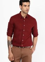 Giordano Maroon Linen Slim Fit Casual Shirt