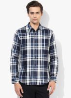 Giordano Navy Blue Checked Slim Fit Casual Shirt