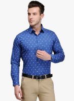 HANCOCK Blue Printed Slim Fit Casual Shirt