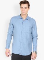 HW Blue Solid Regular Fit Casual Shirt