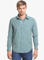 HW Green Checked Regular Fit Casual Shirt