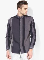 Incult Grey Striped Slim Fit Casual Shirt