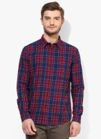 Indian Terrain Blue Checked Slim Fit Casual Shirt