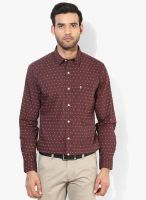 Izod Brown Printed Slim Fit Casual Shirt