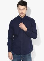 Izod Navy Blue Solid Slim Fit Casual Shirt