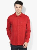 Izod Red Solid Slim Fit Casual Shirt