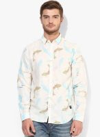 Jack & Jones Beige Printed Slim Fit Casual Shirt