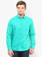 Jack & Jones Green Solid Slim Fit Casual Shirt