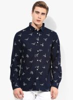 Jack & Jones Navy Blue Printed Slim Fit Casual Shirt