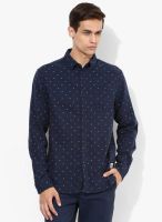 Jack & Jones Navy Blue Printed Slim Fit Casual Shirt