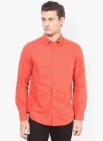 Jack & Jones Orange Printed Slim Fit Casual Shirt