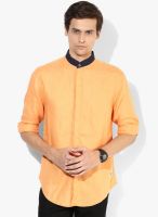 Jack & Jones Orange Solid Slim Fit Casual Shirt