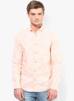 Jack & Jones Peach Printed Slim Fit Casual Shirt