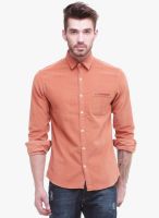 Jogur Orange Solid Slim Fit Casual Shirt