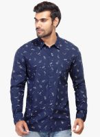 London Bee Navy Blue Printed Regular Fit Casual Shirt