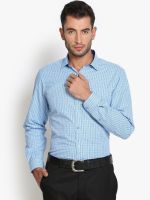 Mark Taylor Men's Checkered Formal Blue Shirt