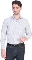 Menmark Men's Checkered Formal White, Blue Shirt