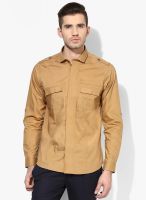 Monteil & Munero Khaki Solid Slim Fit Casual Shirt