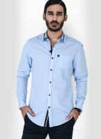 Mr Button Blue Linen Slim Fit Casual Shirt
