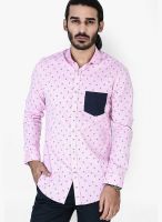 Mr Button Pink Printed Slim Fit Casual Shirt