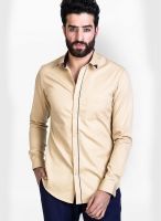 Mr Button Solid Beige Casual Shirt