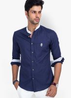 Mr Button Solid Blue Casual Shirt