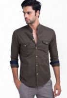 Mr Button Solid Brown Casual Shirt