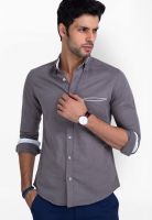 Mr Button Solid Grey Casual Shirt