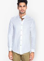 Mr Button White Linen Band Collar Shirt
