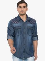 Mufti Blue Solid Slim Fit Casual Shirt