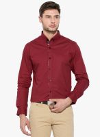 Mufti Maroon Solid Slim Fit Casual Shirt
