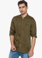 Mufti Olive Solid Slim Fit Casual Shirt