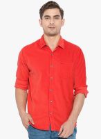 Mufti Red Solid Slim Fit Casual Shirt