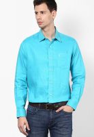 Nautica Aqua Blue Linen Regular Fit Casual Shirt