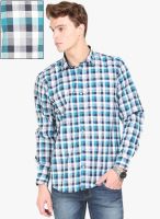 Orange Valley Blue Checked Slim Fit Casual Shirt