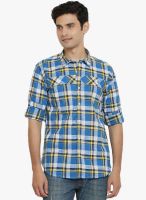 Orange Valley Blue Checked Slim Fit Casual Shirt