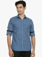 Orange Valley Blue Checked Slim Fit Casual Shirt