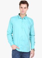 Orange Valley Blue Solid Slim Fit Casual Shirt