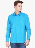 Orange Valley Blue Solid Slim Fit Casual Shirt