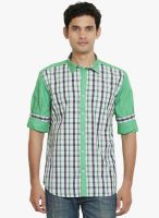 Orange Valley Green Checked Slim Fit Casual Shirt