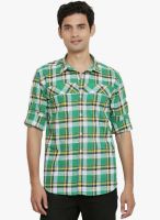 Orange Valley Green Checked Slim Fit Casual Shirt