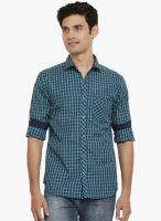 Orange Valley Green Checked Slim Fit Casual Shirt