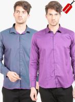 Orange Valley Green Solid Slim Fit Casual Shirt