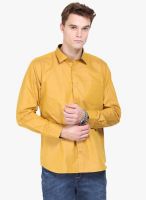 Orange Valley Mustard Yellow Solid Slim Fit Casual Shirt