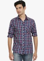 Orange Valley Navy Blue Checked Slim Fit Casual Shirt