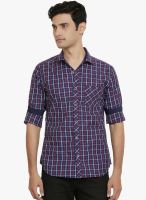 Orange Valley Navy Blue Checked Slim Fit Casual Shirt